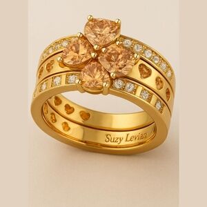 Suzy Levian Gold Plated Sterling Silver CZ 3 Piece Ring Set Size 5